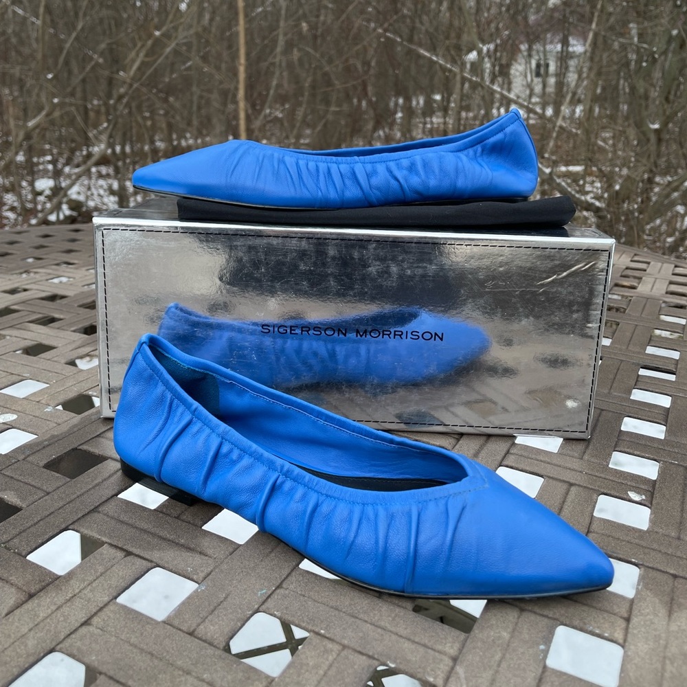 SIGERSON MORRISON LAHELA 7.5 Women's Flat Shoe Blue Retro Quiet Luxury New - Picture 3 of 10